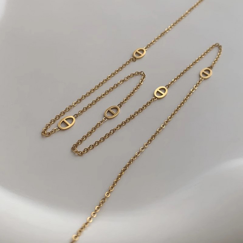 Plated with Gold Pig Nose Necklace Versatile Stackable 