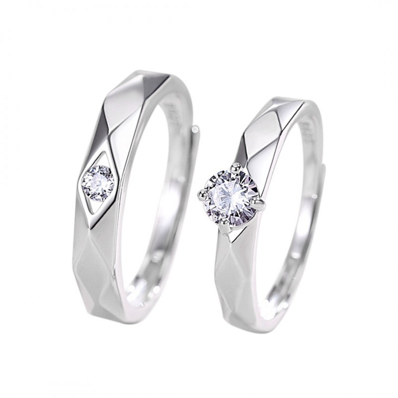 Couple Rings Simple Rhombus Set with Diamonds