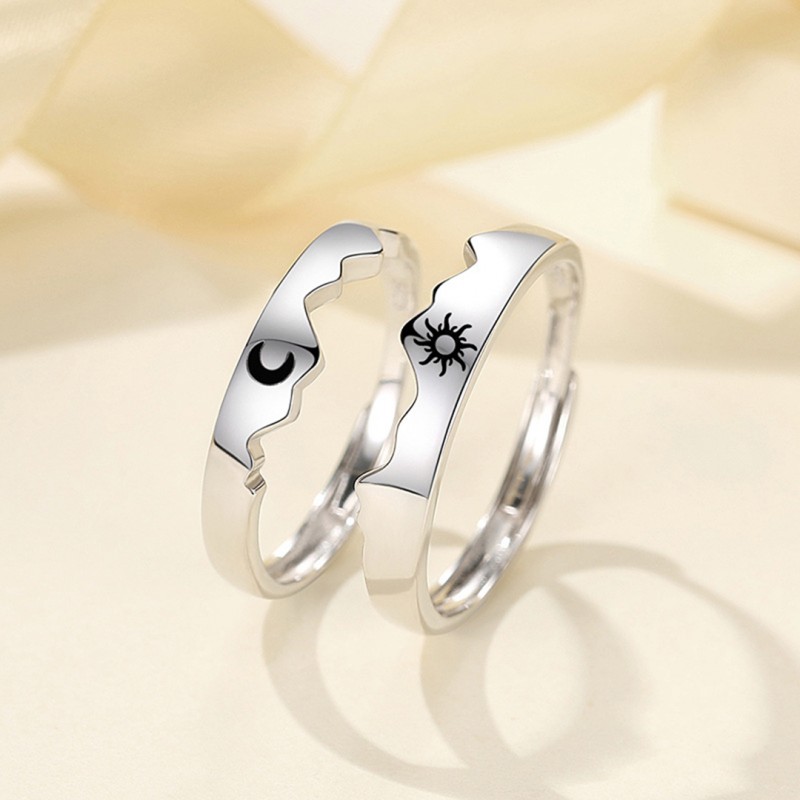 Sun and Moon Couple Rings with Open Design