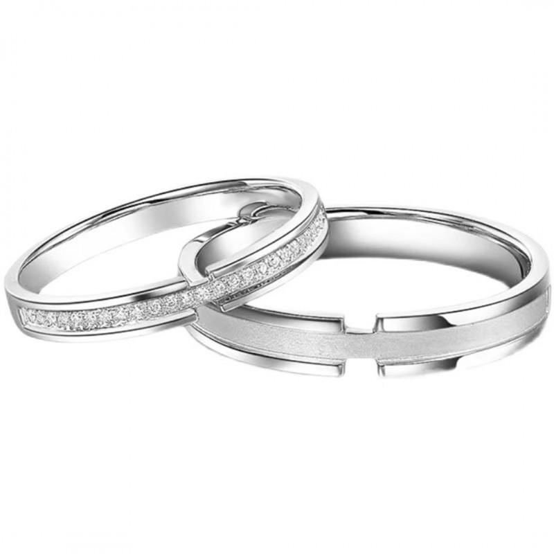 Couple Rings with Open Design, Unique and Simple Matte Texture with Diamond Inlay