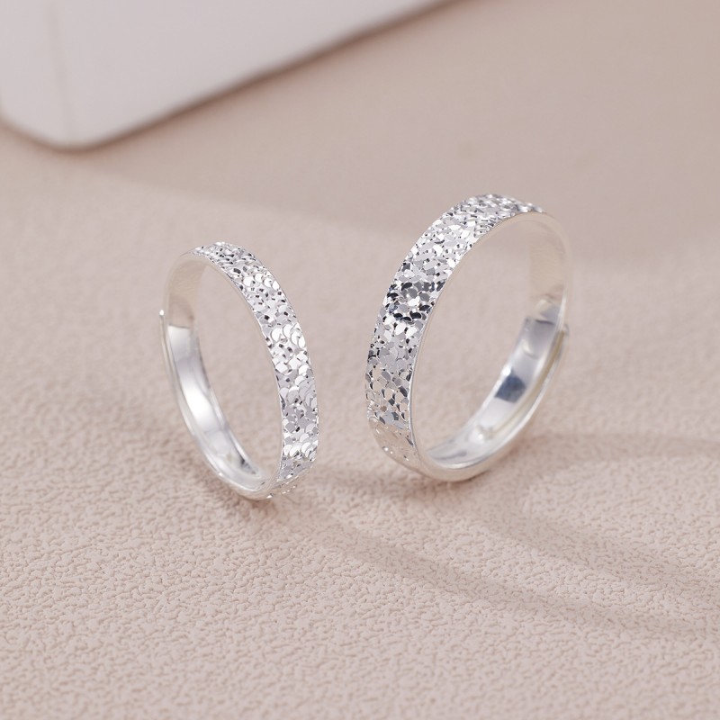 Hammer Texture Sparkling Couple Rings Adjustable