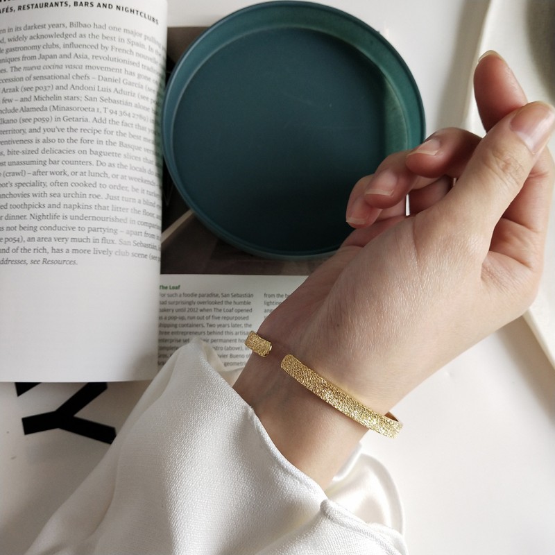 Simple and Unique Gold Flash Matte Cuff Bangle