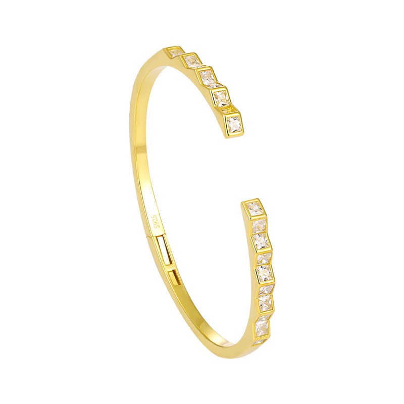 Geometric Square Diamond Open Bangle