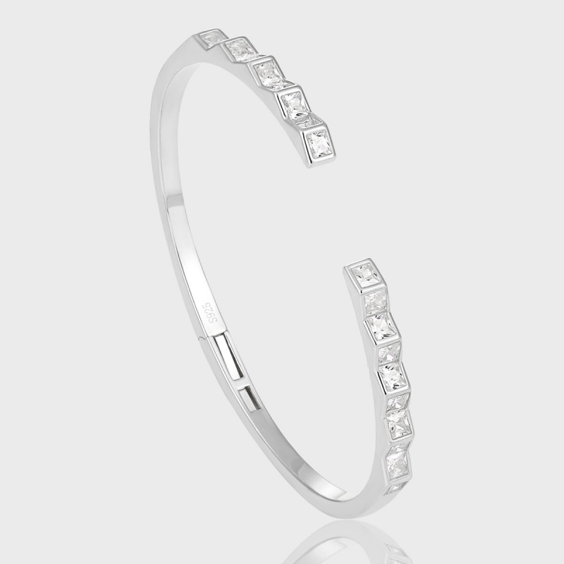 Geometric Square Diamond Open Bangle