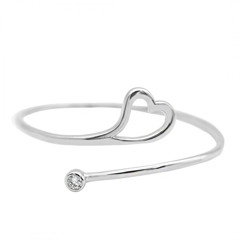 Heart-shaped Silver Open Bangle