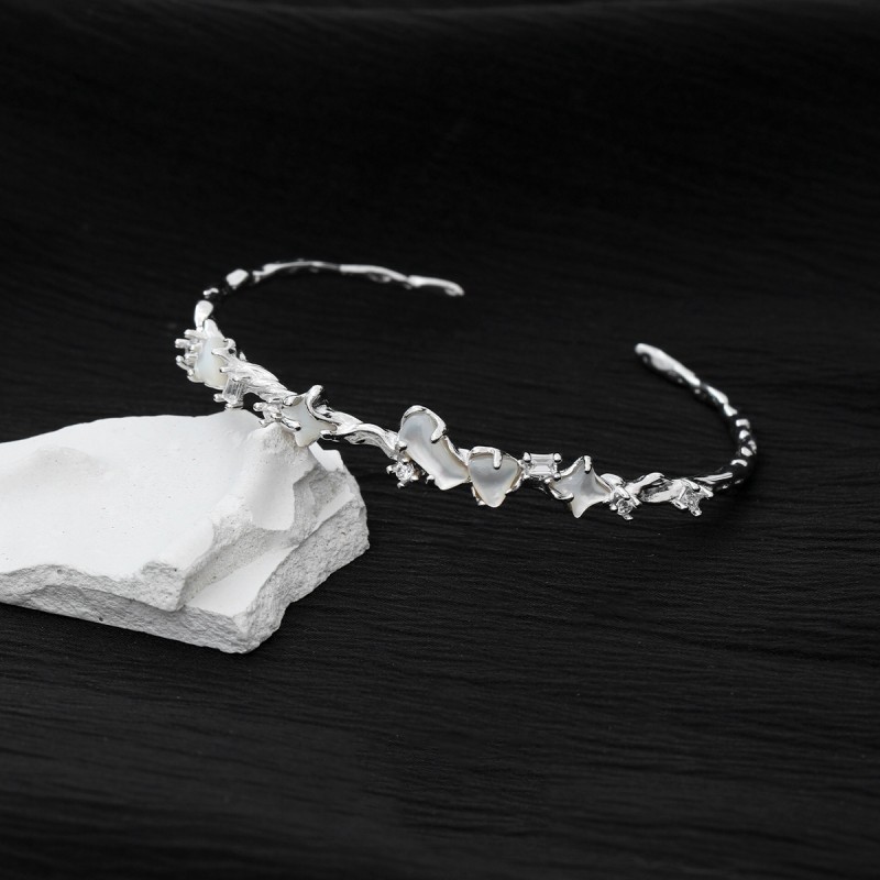 White Mother of Pearl and Zircon Opening Cuff