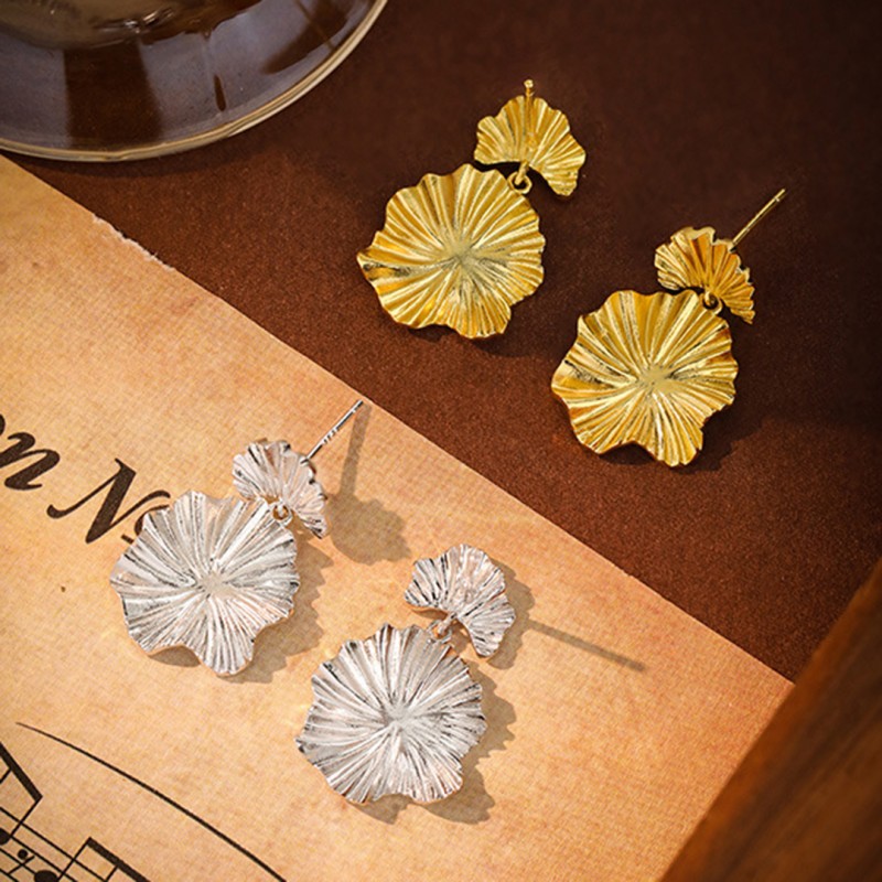 Personality Flower Leaf Retro Exaggerated Metal Drop Earrings 