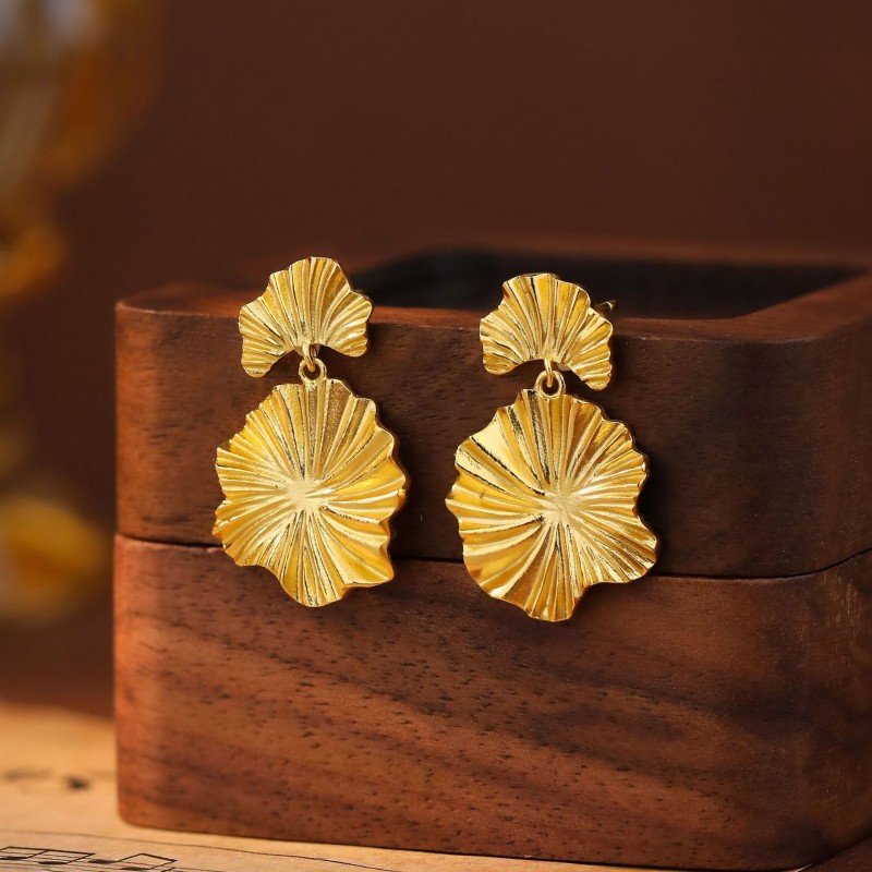 Personality Flower Leaf Retro Exaggerated Metal Drop Earrings 