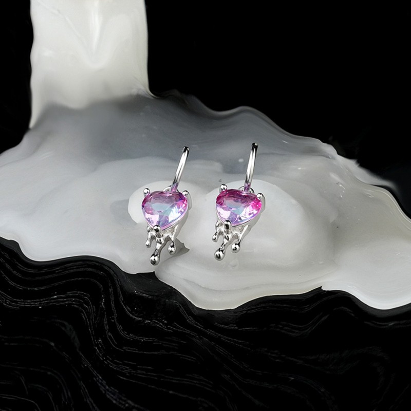 Dissolving Heart Earrings with Pink Zirconia