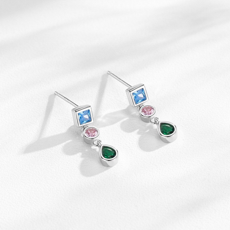 Micro Inlaid Rainbow Zircon Drop Earrings Geometric Design 