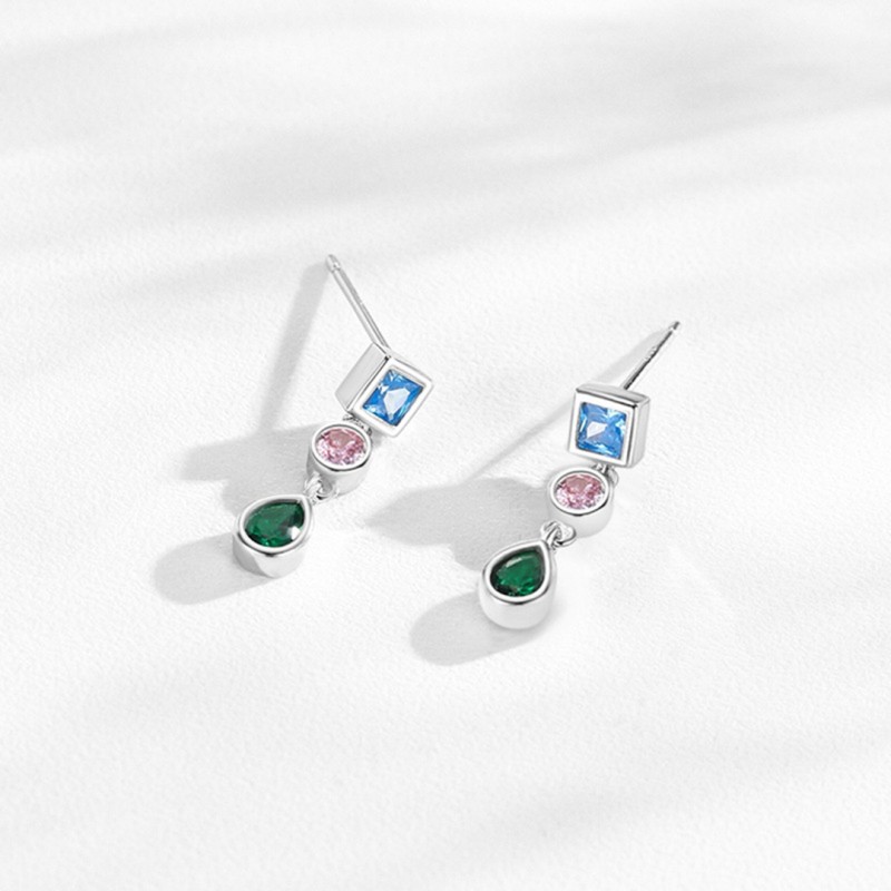 Micro Inlaid Rainbow Zircon Drop Earrings Geometric Design 