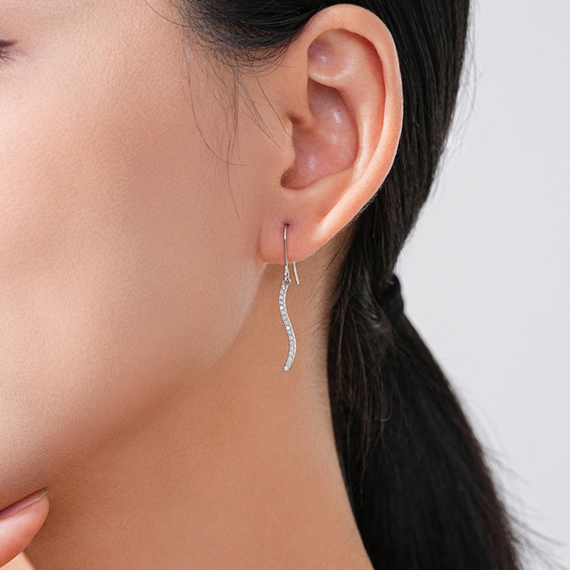 Diamond Inlaid Fashion Niche Design Wave-Shaped Drop Earrings