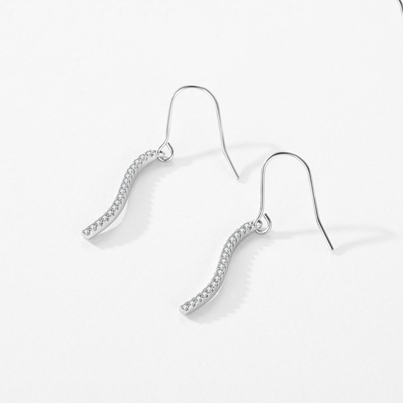 Diamond Inlaid Fashion Niche Design Wave-Shaped Drop Earrings