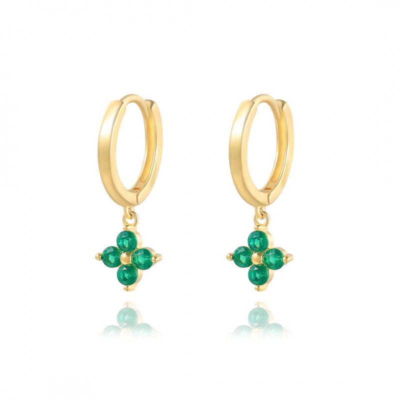 Lucky Clover Flower Zirconia Pendant Earrings 