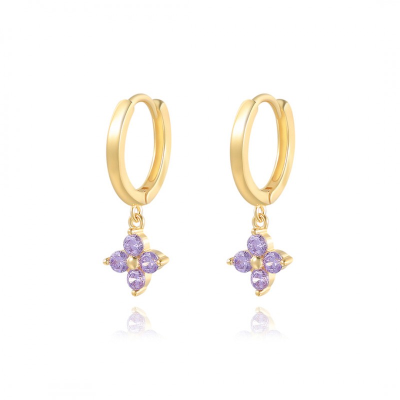 Lucky Clover Flower Zirconia Pendant Earrings 