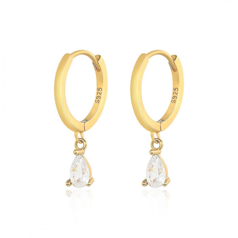 Geometric Teardrop Earrings Inlaid with Diamonds and Zirconia