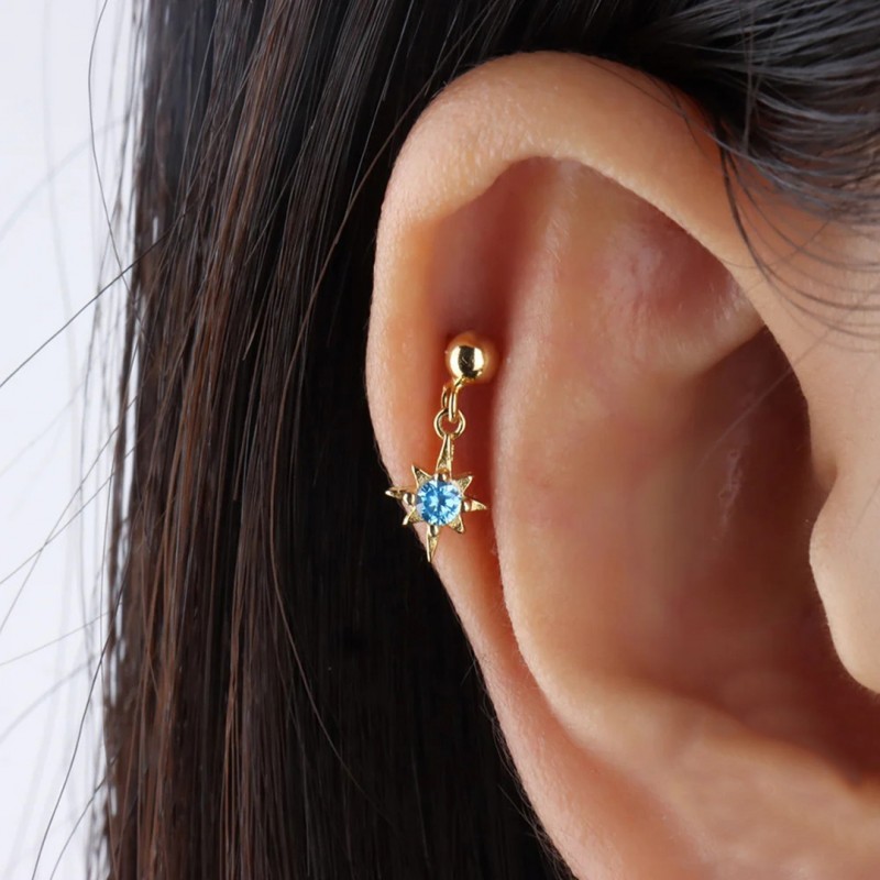 Minimalist Blue Inlaid Diamond Cubic Zirconia Star Earrings