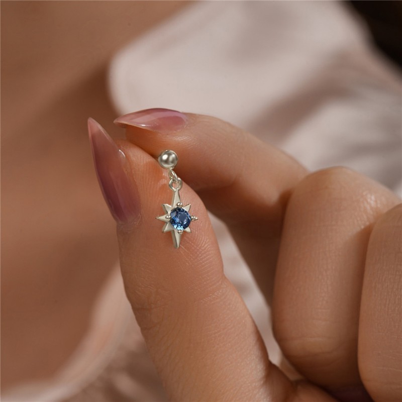 Minimalist Blue Inlaid Diamond Cubic Zirconia Star Earrings