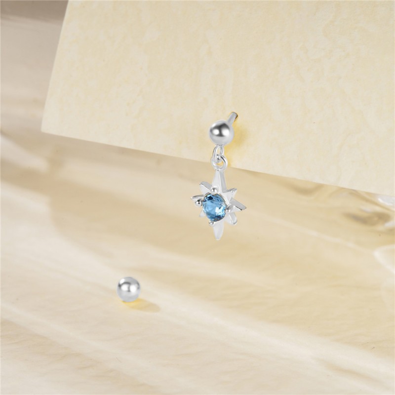 Minimalist Blue Inlaid Diamond Cubic Zirconia Star Earrings