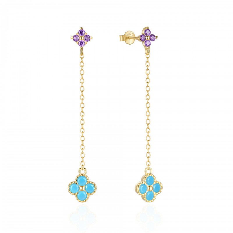 Petal Inlaid Diamond Chain Tassel Drop Earrings