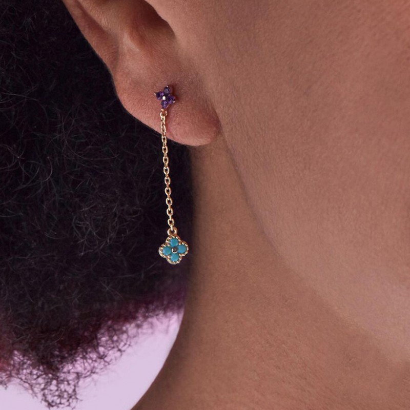 Petal Inlaid Diamond Chain Tassel Drop Earrings