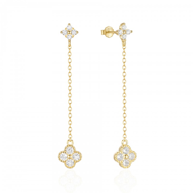 Petal Inlaid Diamond Chain Tassel Drop Earrings