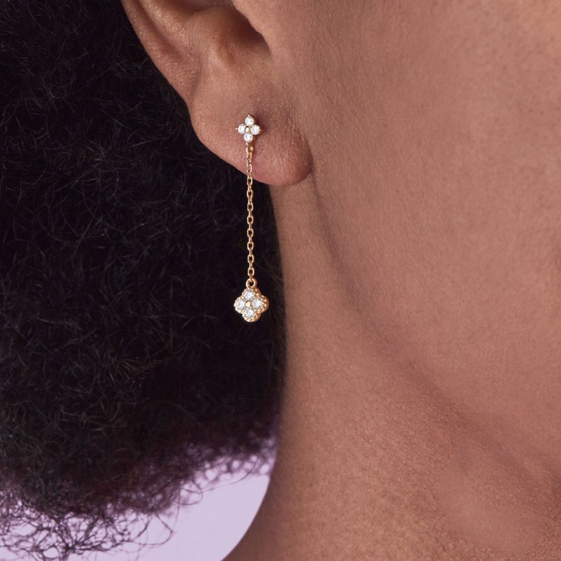 Petal Inlaid Diamond Chain Tassel Drop Earrings