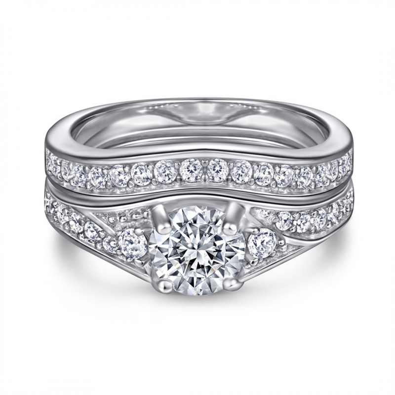 Vintage Engagement Ring Set with Zirconia Stones, Two-in-One Combination