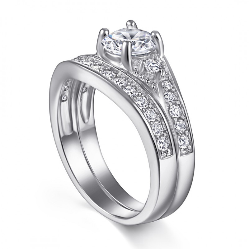 Vintage Engagement Ring Set with Zirconia Stones, Two-in-One Combination