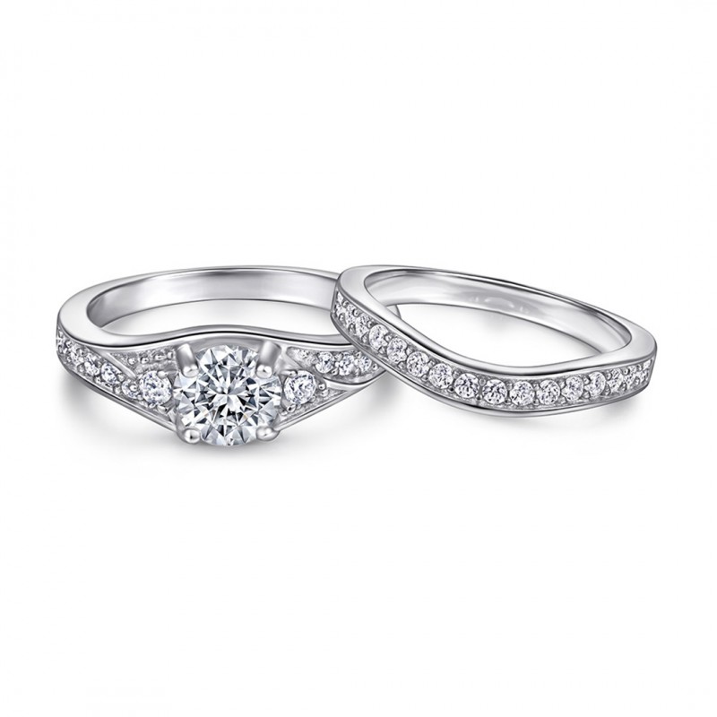 Vintage Engagement Ring Set with Zirconia Stones, Two-in-One Combination