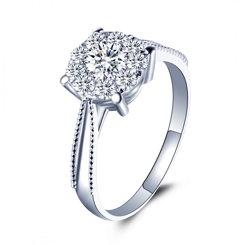 Luxurious Cluster-Set 1 Carat Diamond Engagement Ring 