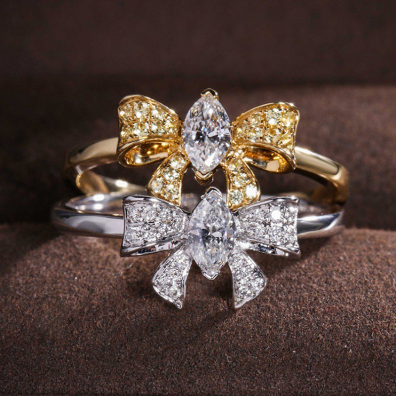 Fashion Bow-knot Set Diamond Engagement Ring 