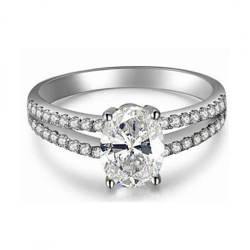 Stylish Luxury Pure Silver Oval Zircon Engagement Ring