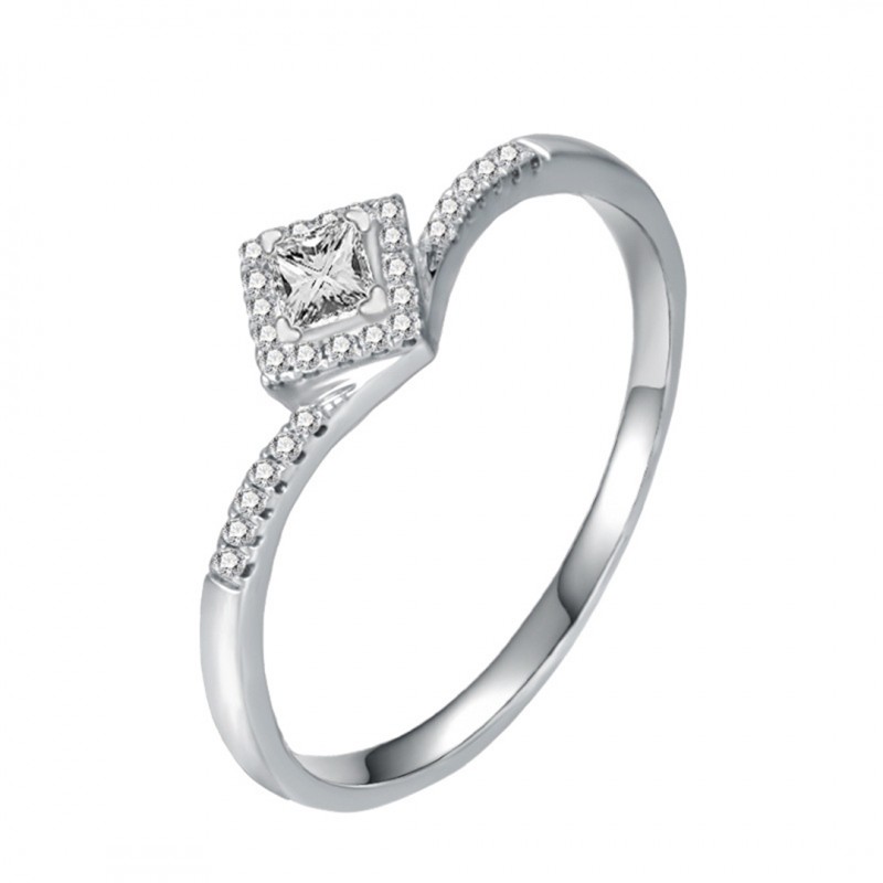 Square Zircon Engagement Ring Twisted Arm Princess 