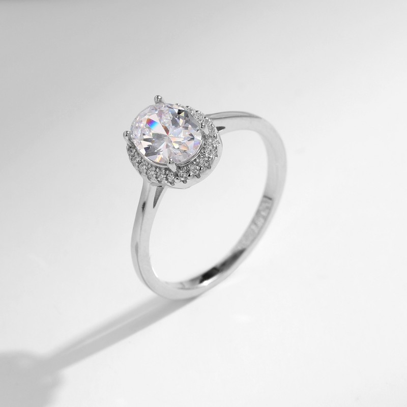 Oval Full Diamond Cubic Zirconia Pigeon Egg Ring Engagement