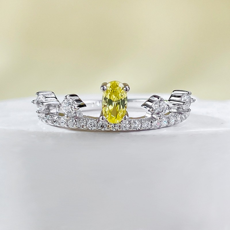 Oval Yellow Diamond Engagement Ring High Carbon 