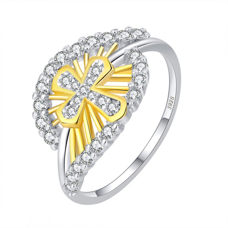 Bicolor Cross-set Diamonds Engagement Wedding Ring