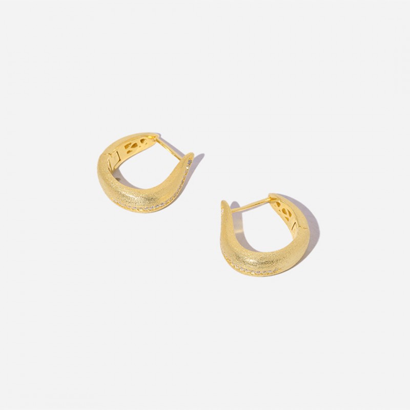 Italian Metal Style Brushed Matte Zircon Geometric Hoop Earrings 