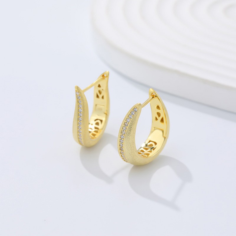 Italian Metal Style Brushed Matte Zircon Geometric Hoop Earrings 