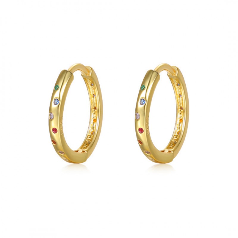 Simple Colorful Zircon Hoop Earrings  