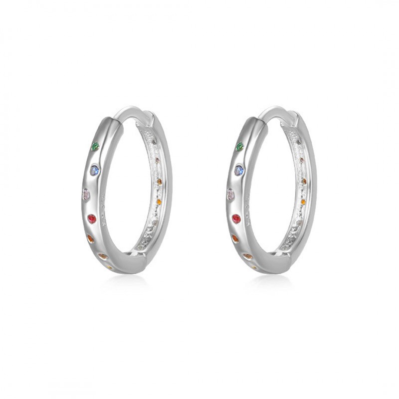 Simple Colorful Zircon Hoop Earrings  