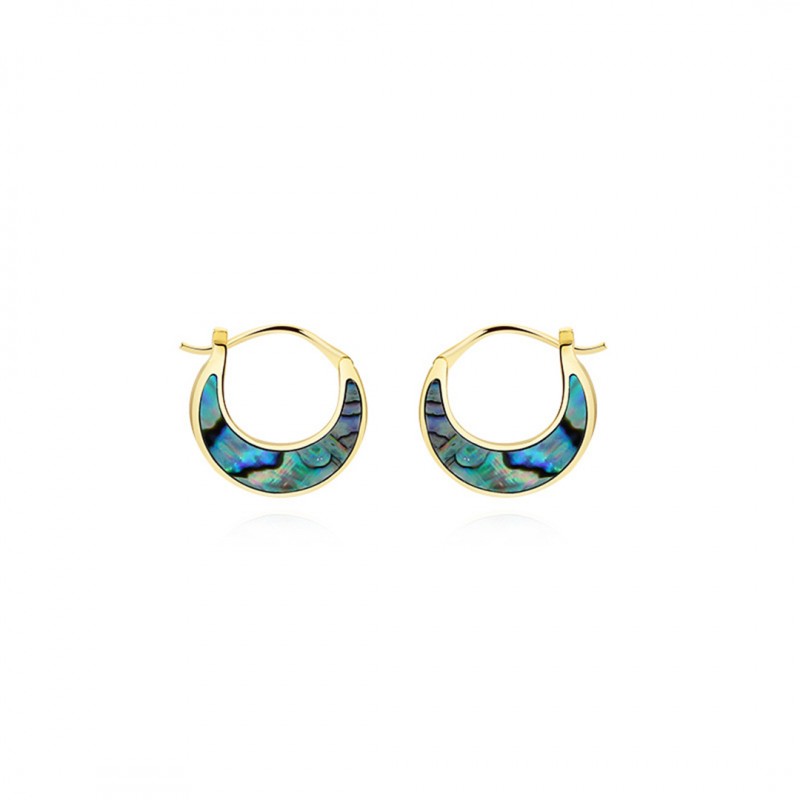 Vintage Abalone Shell Crescent Moon Hoop Earrings 