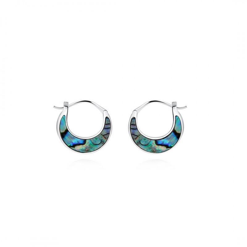 Vintage Abalone Shell Crescent Moon Hoop Earrings 