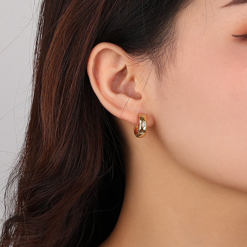 Gold-Plated Cubic Zirconia Star Hoop Earrings