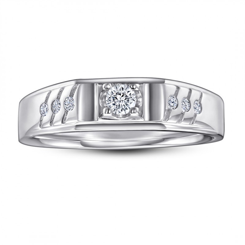 Silver Zircon Men's Band Wedding