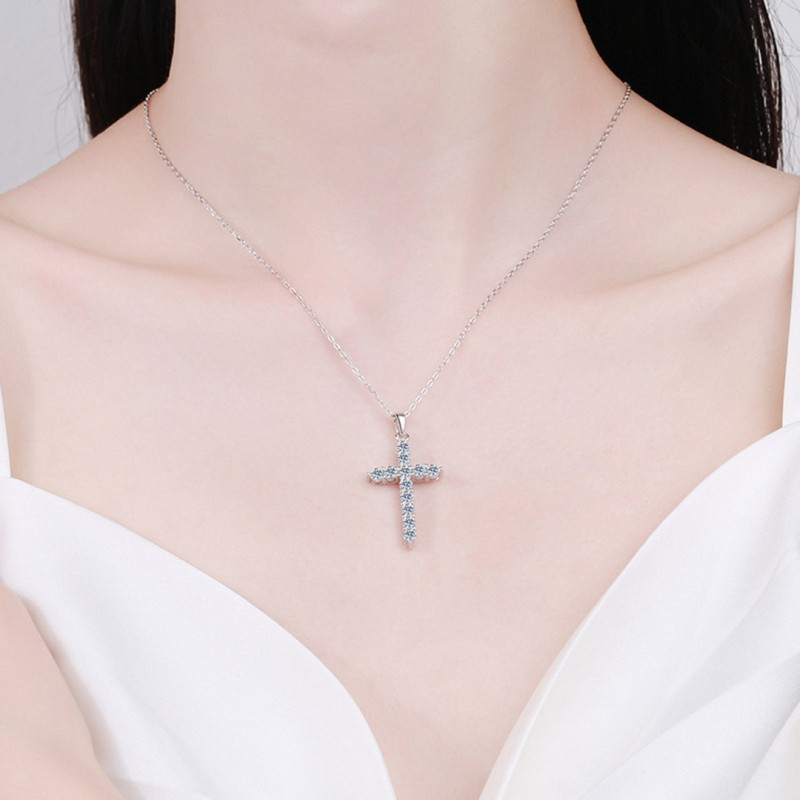 Cross Necklace Moissanite Pendant Plated pt950