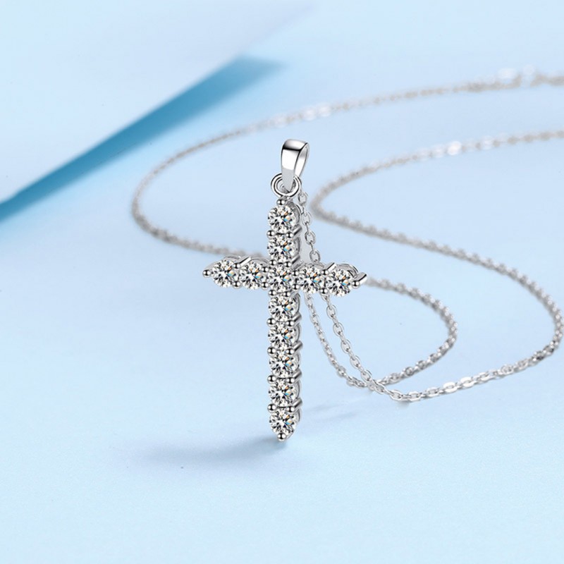 Cross Necklace Moissanite Pendant Plated pt950