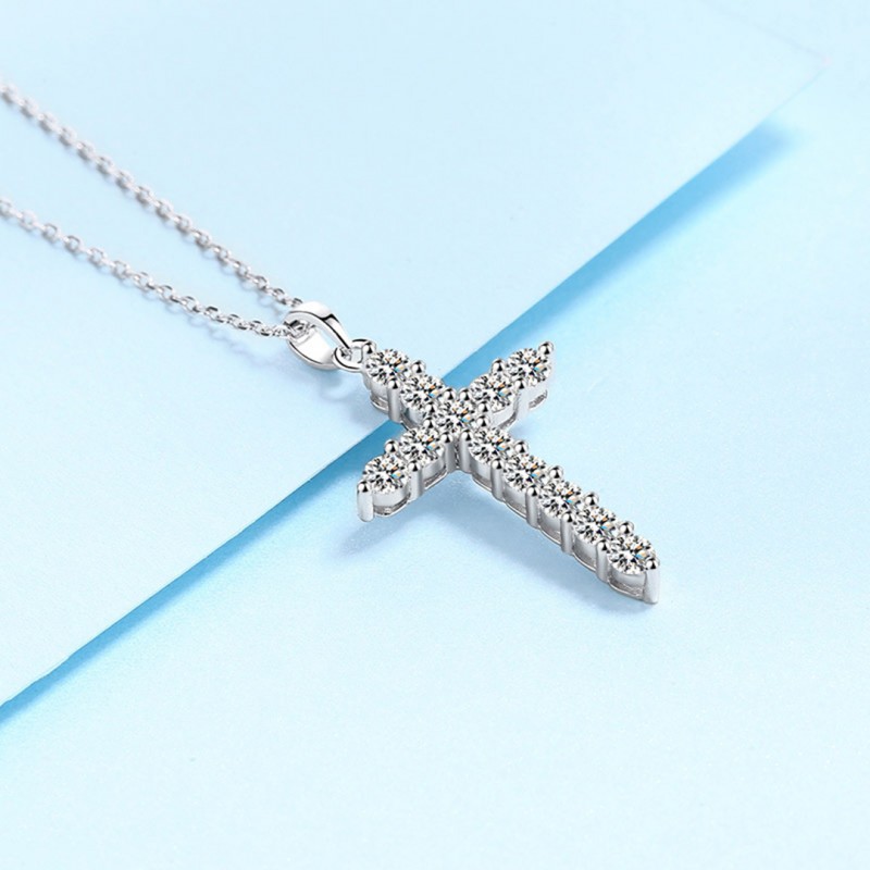 Cross Necklace Moissanite Pendant Plated pt950