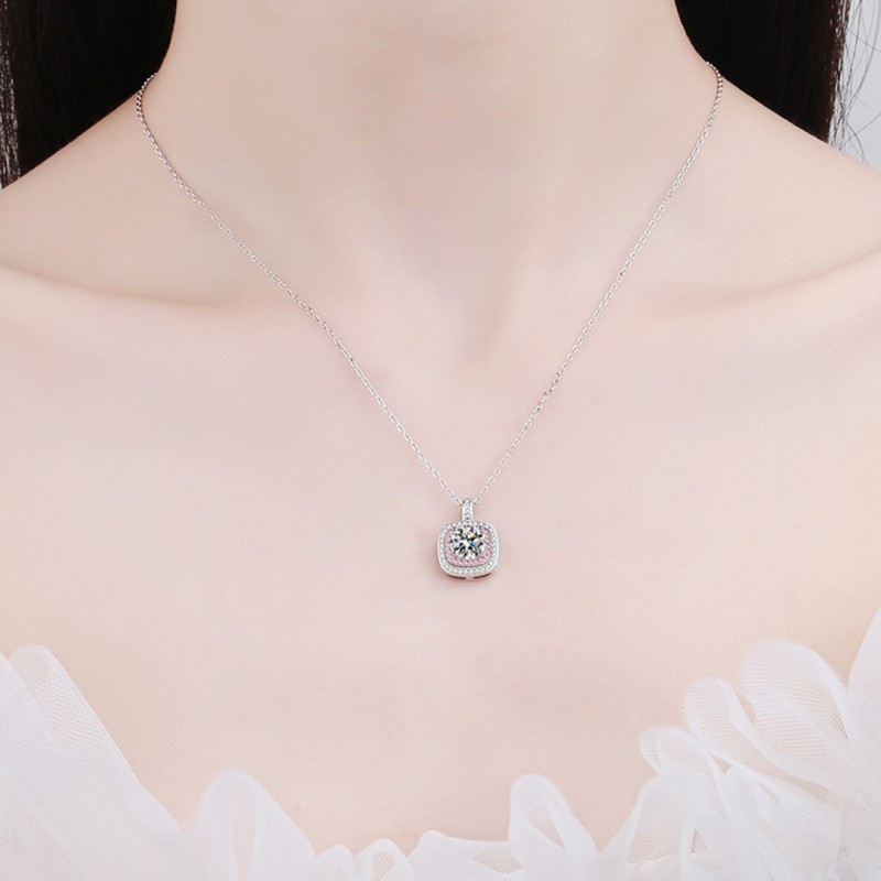 Necklace with Square Mozambique Diamond Pendant