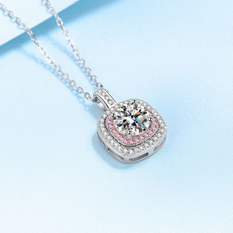 Necklace with Square Mozambique Diamond Pendant